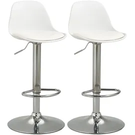 Homcom 2er-Set Barhocker mit Lehne Höhenverstellbar Weiß Stahl 40 x 42 x 82-104cm