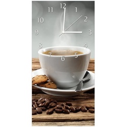 Wallario Wanduhr Heiße Tasse Kaffee mit Kaffeebohnen (Uhr aus Acryl) braun