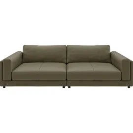 Candy Big-Sofa 3C CANDY "Karalis mit extra großer Sitztiefe, elegantes Mega Sofa zum Relaxen", grün (oliv), B:294cm H:85cm T:150cm, 100% Leder, Sofas, Big-Sofa, auch in Cord- oder Leder-Bezug, lose Kissen, loungige Bequemlichkeit