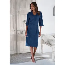 Strickkleid, Lounge-/ Rippkleid mit weiten Ärmeln und Taillenband, Loungewear, Gr. 48/50 - N-Gr, blau-melange, , 62501928-48 N-Gr