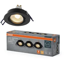 Osram Spot Set LED Einbaustrahler DIM 6W Schwarz 85mm, 500lm 2700K Warmweiß, CRI≥80, Dimmbar Aluminium, 3er-Set