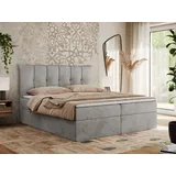 MKS Meble Boxspringbett 160x200 cm mit Bettkasten und Matratze H4, Bett mit Topper T25, Polsterbett Doppelbett mit Stauraum - Premium 10 - Hellgrau