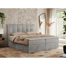 MKS Meble Boxspringbett 160x200 cm mit Bettkasten und Matratze H4, Bett mit Topper T25, Polsterbett Doppelbett mit Stauraum - Premium 10 - Hellgrau