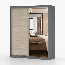 imoebel24 Schwebetürenschrank Bella 183 x 218 x 61 cm Grau/Sonoma