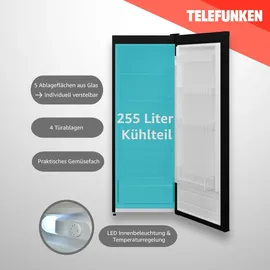 Telefunken KTFK265EB2 Kühlschrank (255 l, 1440 mm hoch, Schwarz)