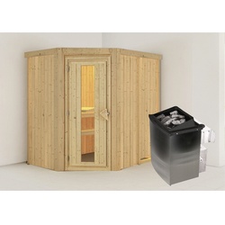 KARIBU Sauna »Vijandi«, inkl. 9 kW Saunaofen mit integrierter Steuerung, für 3 Personen - beige