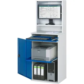 Rau Computer-Schrank Stahl 650x520x1770mm blau mit 1 Flügeltür und Monitorgehäuse