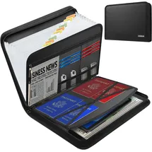JUNDUN Fächermappe - Dokumentenmappe a4 mit mehreren Fächern - Feuerfest Dokumententasche mit Reißverschluss und Etiketten - für A4-Dateien und mehr (13 Fächern Transparentes Akkordeon, Schwarz)