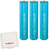 kraftmax 3er-Pack Eneloop LITE AAA Akkus - speziell für schnurlose Telefone/DECT Telefon - 3X Micro Akku Batterien Akkubox