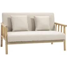 Homcom 2 Sitzer Sofa, Couch mit 2 Lendenkissen, Gepolsterter Polstersofa mit Holzrahmen, Leinenoptik, für kleine Räume, Beige