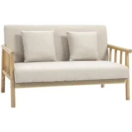 Homcom 2 Sitzer Sofa, Couch mit 2 Lendenkissen, Gepolsterter Polstersofa mit Holzrahmen, Leinenoptik, für kleine Räume, Beige