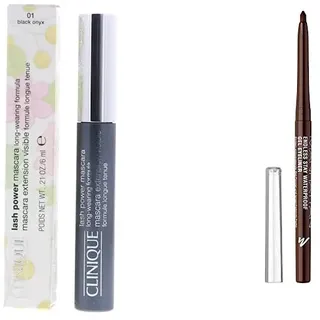 Clinique Lash Power Mascara Long- Wearing Formula & Manhattan Endless Stay Waterproof Gel Eyeliner – Brauner r mit herausdrehbarer Mine ohne Anspitzen – Farbe Rich Brown 001 – 1 x 2,6g