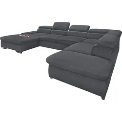 Wohnlandschaft SIT & MORE "Alcudia U-Form", grau (dunkelgrau), B:349cm H:73cm T:226cm, Primabelle-Microfaser, Korpus: Luxus-Kunstleder / Sitz und Rücken: Struktur (100% Polypropylen), Korpus: Struktur (100% Polypropylen) / Sitz und Rücken: Struktur (100% Polyester), Sofas, wahlweise mit Bettfunktion
