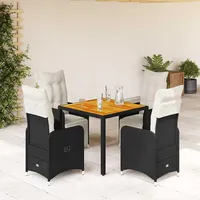 vidaXL 5-tlg. Garten-Bistro-Set mit Kissen Schwarz Poly Rattan - Schwarz