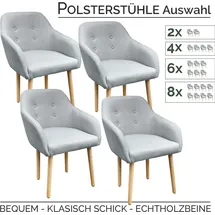 TSGPS Stühle Esszimmerstühle in 2er, 4er, 6er, 8er Set, Armlehnstuhl Polsterstuhl Stoff Sessel mit Armlehne Echtholz Stuhl Sessel Stuhlbeine in Hellgrau