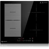 AMZCHEF Induktionskochfeld 60cm mit Flexzonen, 4 Zonen Induktionskochplatte mit Boost-Funktion und 9 Leistungsstufen, Pausenfunktion, Timer, Sicherheitsschloss, Überhitzungsschutz, BBQ, 7200W