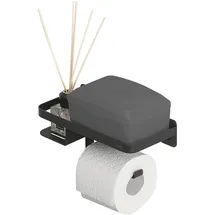 Tiger Caddy Toilettenpapierhalter mit Ablage, Toilettenrollenhalter mit Ablagefläche für Smartphone oder einer Box für feuchtes Toilettenpapier, Klopapierhalter zur Wandmontage, Edelstahl, Schwarz