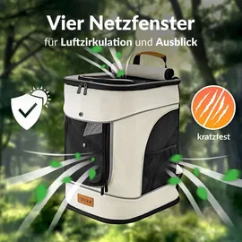 CADOCA CADOCA® Haustierrucksack bis 20 kg verstellbare Gurte faltbar Kurzleine Haustier Tragetasche Katze Hund Rucksack Beige