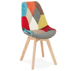 Skandinavischer Designerstuhl aus Holz und Stoff | Patchwork Esszimmerstuhl mit Eichenholzbeinen | Nordischer Stil | Kadima Design