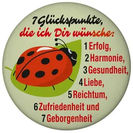 speecheese Marienkäfer Magnet rund mit Spruch Sieben Glückspunkte Glücksbringer für Wünsche und Erfolg Harmonie Gesundheit Liebe Reichtum