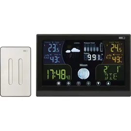 EMOS - Funk-Wetterstation mit Außensensor - Touchscreen-Farbdisplay, Thermometer, Hygrometer, Barometer, Wettervorhersage - DCF Funkuhr - 13 Funktionen - inkl. Netzteil, Wand-/Tischhalterung