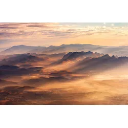 Fototapete PAPERMOON "GEBIRGE-NEBEL TAL THAILAND BERGE WASSERFALL FLUSS SONNE", bunt, B:2,50m L:1,86m, Vlies, Tapeten