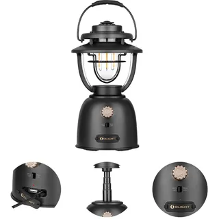 OLIGHT Olantern Stretch Campinglampe,500LM Stufenlos Dimmbar Retro Campinglaterne Verstellbare Campinglicht mitDualer Lichtquelle,Notstrombank USB aufladbar,für Partydekoration,Outdoor(Schwarz)