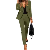 Hosenanzug Damen, Festlich Elegant Business Anzug Set Hosenanzug Blazer Hose Outfit Zweiteiler Slimfit Freizeitanzug Damen Anzug Damenanzug Mode 2 Stück Set Buisnesskleidung Frauen Hosenanzüge - L