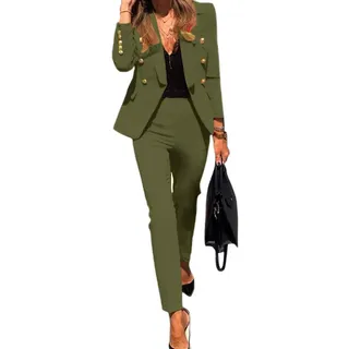 Hosenanzug Damen, Festlich Elegant Business Anzug Set Hosenanzug Blazer Hose Outfit Zweiteiler Slimfit Freizeitanzug Damen Anzug Damenanzug Mode 2 Stück Set Buisnesskleidung Frauen Hosenanzüge - L