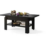 All4All Couchtisch Rino - Kaffeetisch - Wohnzimmertisch mit Ablage - Sofatisch - ausziehbar bis 170cm - höhenverstellbar - 130x65cm - 05 - Schwarz