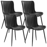 SeedWave Esszimmerstuhl Küchenstuhl-Set, PU-Leder Polsterstuhl mit Geschwungener Rücklehne, Set aus 4, Gestreiftes Design, Vier Eisenfüße schwarz