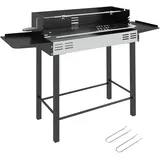 Dreistöckiger Holzkohlegrill Mit Klappbaren Ablagen Und Drehspieß, Edelstahl, 118 X 32 X 90 Cm, Schwarz