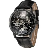Alienwork IK Automatikuhr Armbanduhr Herren Damen Schwarz Lederarmband Skelett Glasboden