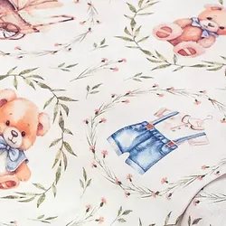 Baumwollstoff "Bärchen- & Baby-Design", weiß-color