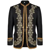 AMCOIN Herren Prinz Kostüm Blazer Steampunk Frack Mantel Männer Schwarzgold Bestickter Smoking Festlich Mittelalter Viktorianischen Retro Jacke (Goldfarbenes Kleid - schwarz,S)