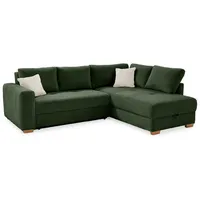 luma-home schönes für dein zuhause Dauerschlaf-Ecksofa 257x206 cm mit Boxspringpolsterung, Federkern, Wellenfedern, Kaltschaum-Topper, Bettkasten, Schlaffunktion, Ottomane beidseitig montierbar, Cord in Grün / 15213