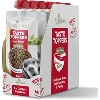 Applaws Taste Toppers 100% natürliche Hundefutter Topper, Rinderbrühe für trockene Hundefutter 6 x 200g Beutel