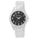 Excellanc Damen-Spangenuhr Metallarmband Armreif lesbare Ziffern Simili Steine Länge 15 cm Quarz-Armbanduhr Geschenkidee für Frauen (Silber/Schwarz)
