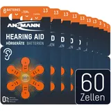 Ansmann Hörgerätebatterien Typ 13 orange P13 PR48 ZL2, 60 Stück, German Quality Check, Vorratspack, Batterien für Hörgeräte & Hörhilfen, leicht greifbar