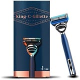 King C. Gillette King C. Rasierer Herren mit Trimmer für Präzision, Bartrasierer + Rasierklinge, Marineblau