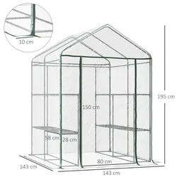 Outsunny - Foliengewächshaus - 143Lx143Wx195Hcm - Transparent