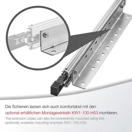 SOTech VarioSlide KV2-100-H53-L1100-EH 1100 mm – Schwerlast 100 kg, Einhandverriegelung mit Lock-in/out Einrastfunktion mit schwarzem Hebel Schwerlast-Vollauszug belastbar bis