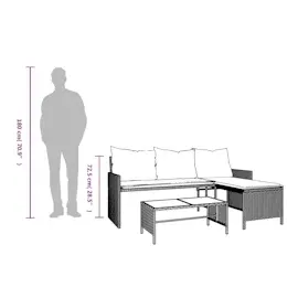 vidaXL Gartensofa in L-Form mit Tisch und Kissen Beige Poly Rattan