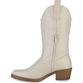 Stiefelparadies Damen Cowboystiefel in Beige Weiss