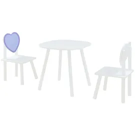 [en.casa] en.casa Kindersitzgruppe, (Set, 3-tlg), »Siljan« 1x Tisch und 2x Stuhl mit Herz-Design Weiß/Lila lila|weiß