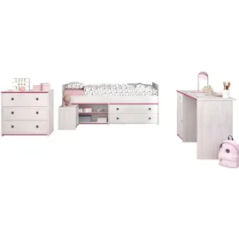 58 aufm Kessel KINDERZIMMER SET Parisot Smoozy 4-tlg. Holzdekor Kiefer Weiß/Pink