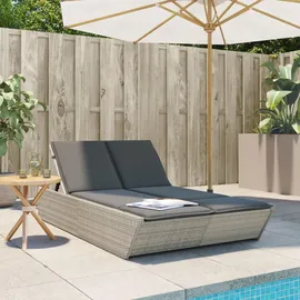 vidaXL Doppel-Sonnenliege mit Kissen 200 x 118 x 50,5/62,5/73,5/83 cm Hellgrau