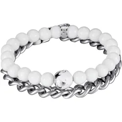 Armband Set KINGKA "Multipack Schmuck Geschenk Edelstahl Armschmuck Edelstein, SET-11", silber (edelstahlfarben, weiß), Armbänder, Damen, Edelstahl-Nylon-Perlen, Edelstahl, Nylon, Perlen, mit Glasperle