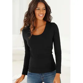 VIVANCE Langarmshirt VIVANCE "aus elastischer Baumwoll-Qualität", Damen, Gr. 36/38, schwarz-weiß (schwarz, weiß), Single Jersey, Obermaterial: 95% Baumwolle, 5% Elasthan, unifarben, Basic, bequem normal, tiefer Rundhals, Shirts Langarmshirt