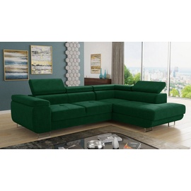 Sofnet Ecksofa Caris Schlaffunktion und einstellbare Kopfstützen, Wohnlandschaft mit Bettkasten, Couch, Sofa, (Grün (Kronos 19),